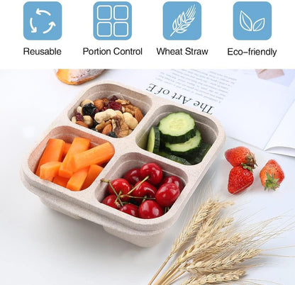 8 Pack Snack Box Container, 4 Compartments Bento Snack Containers for Organized Meal Prep, Reusable Divided Lunch Food Storage Containers for Work, Picnic– Microwave, Dishwasher, Freezer Safe