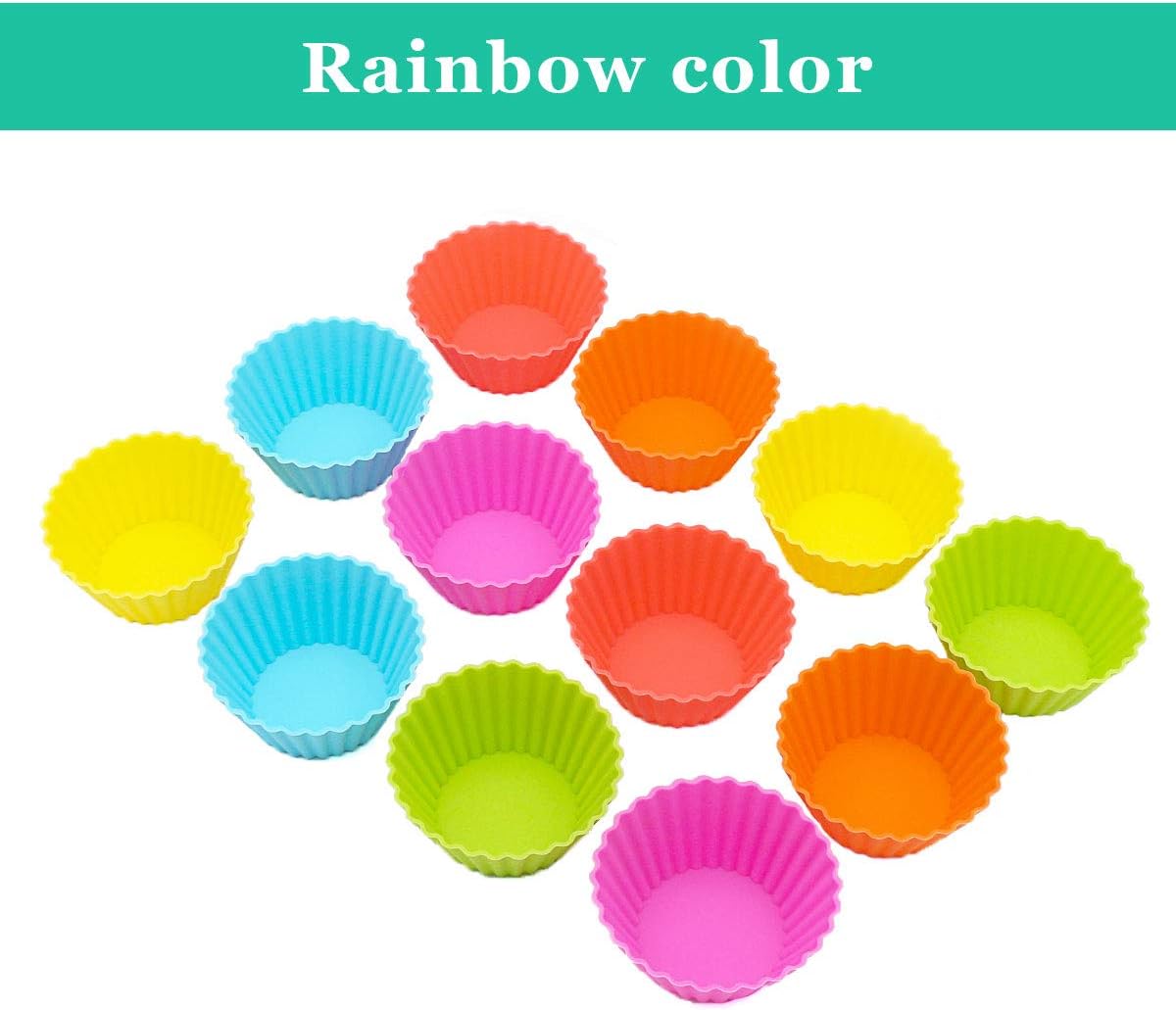 Silicone Cupcake Baking Cups, Multi Color Reusable Muffin Cup Liners, Rainbow Cupcake Wrappers, 6 Vibrant Colors (12pack(3.5x3.5x3.9 inch))