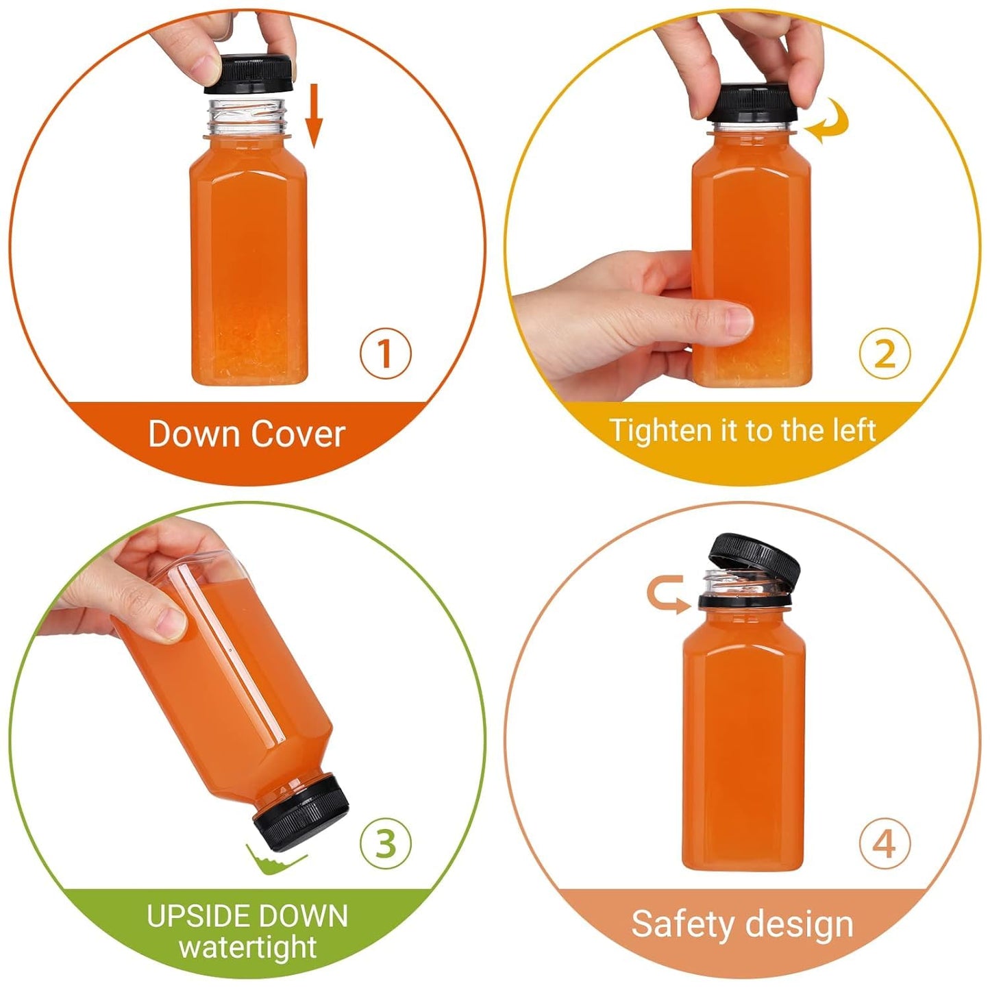 30pcs 10oz Empty Plastic Juice Bottles with Caps Reusable Food Grade Drink Bottles with Leak-Proof Tamper Evident Caps Bulk Clear Beverage Containers for Homemade Drinks Smoothie Milk