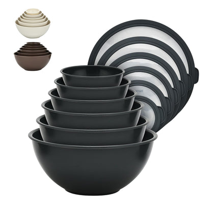 Bakken Master 12 Piece Plastic Nesting Bowls with Lids - Mixing Bowls Set includes 6 Prep Bowls and 6 Lids, BPA-Free, Reusable Meal Prep Containers, Microwave, Freezer & Dishwasher Safe, White Cream