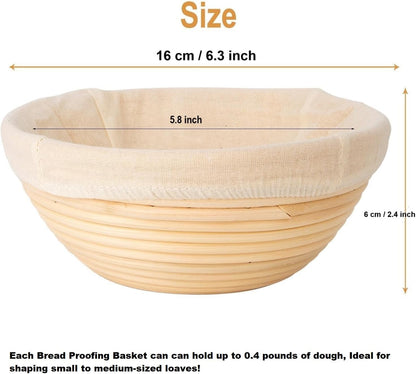 Banneton Bread Proofing Basket Set of 4PCS 6 Inch Mini Round Sourdough Dough Proofing Bowls for Sour Dough Bread Baking Supplies, Small Banneton Proofing Basket for Home Sourdough Bakers
