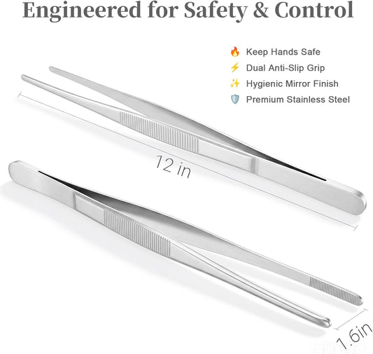 12-Inch Kitchen Tongs & Tweezers, Premium Cooking Utensils for Grilling, BBQ & Meat Handling, Stainless Steel Tong & Tweezer for Home Kitchen 1Pcs HULZJIL