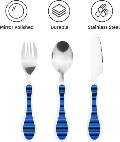 3-Piece Kids Silverware Set With Storage Case, Stainless Steel Reusable Children Safe Knife Spoon Fork Set African Lion Black And White Children Flatware Set For Kids Lunch Box