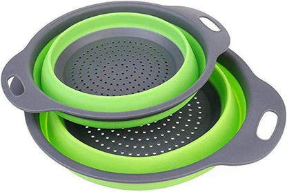 New Version 11Pack Silicone Kitchen Strainer Collapsible Colander with Foldable Silicone Measuring Spoon Measuring Cup Kitchen Good Tools (Blue) 9.6 * 1.1