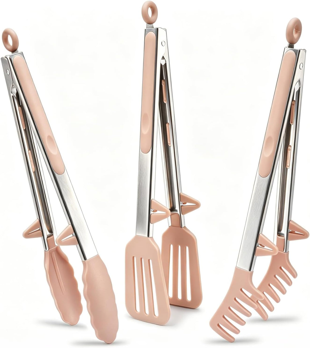 9" Kitchen Tongs for cooking with Silicone Tips, 3Pcs Serving Tongs, Blue