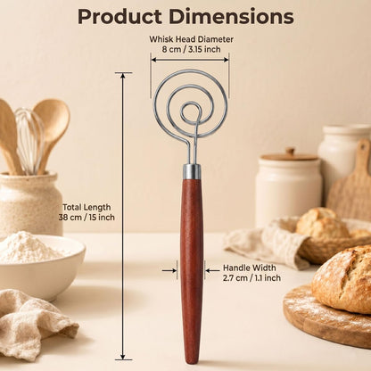 Danish Dough Whisk, 304 Stainless Steel Hook Bread Mixer for Sourdough