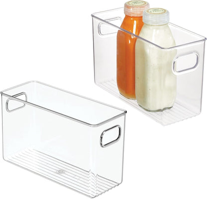 iDesign Slim Clear Plastic Storage Bin, Tall Narrow Organizer for Kitchen, Fridge, or Pantry, 4-Pack
