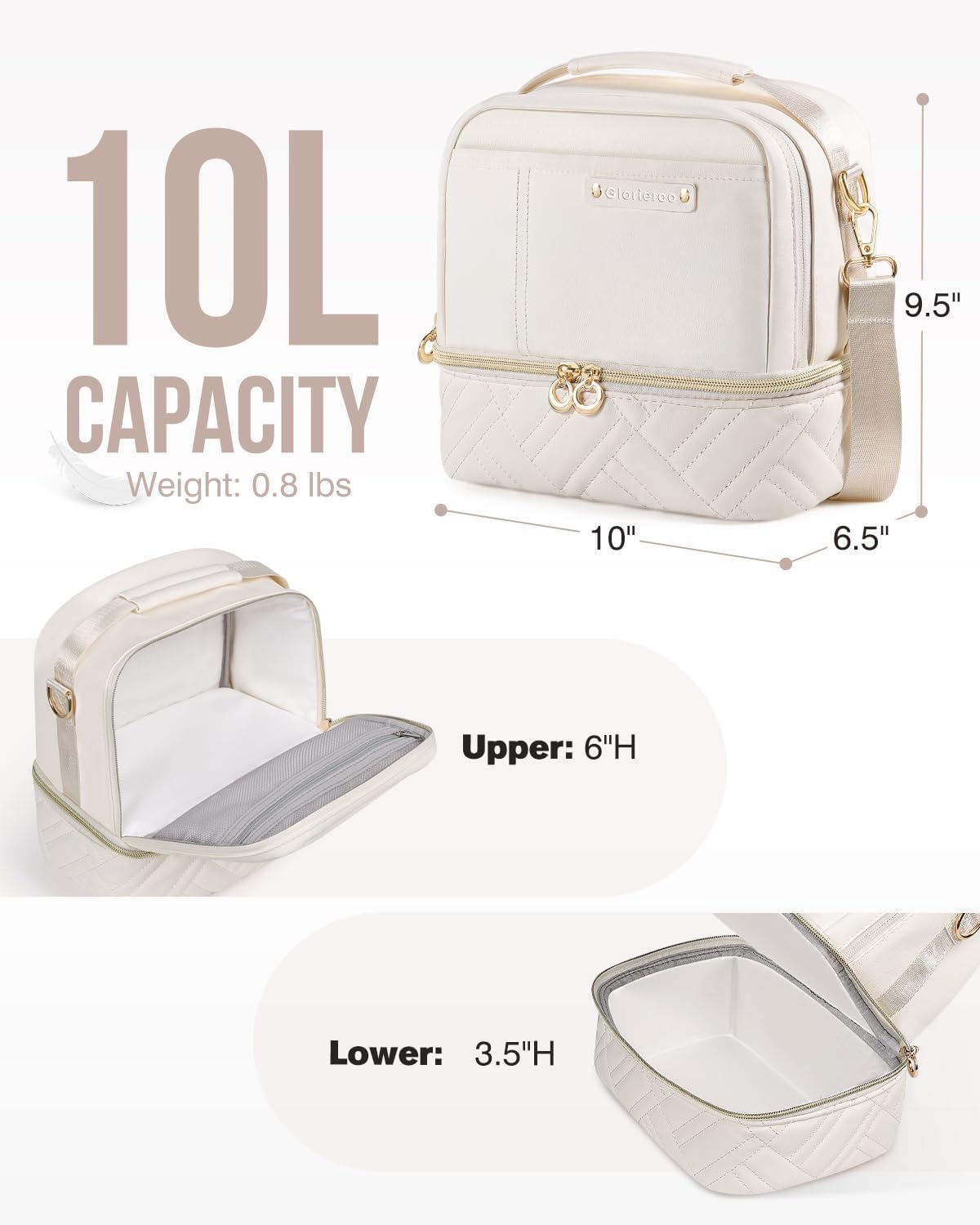 Double Deck Lunch Box Bag Women - Vegan Leather Insulated Waterproof Leakproof Cooler for Work Travel Picnics - Teacher Mothers Day Christmas Birthday Gifts