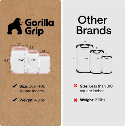 GORILLA GRIP BPA-Free Reversible Kitchen Cutting Board Set of 3, US Designed, Nonporous, Juice Grooves Catch Liquid, Slip Resistant Border, Dishwasher Safe, Durable Large Food Chopping Boards, Black