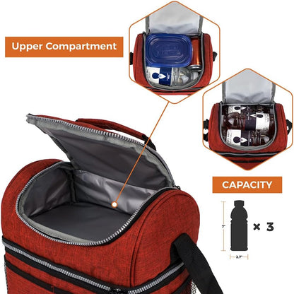 opux Insulated Lunch Bag for Men Women, Double Decker Leakproof Lunch Box Cooler Tote with Shoulder Strap, Large Lunchbox for Work School Travel Meal Prep, Adults Kids Boys Girls, Green, 16 Cans