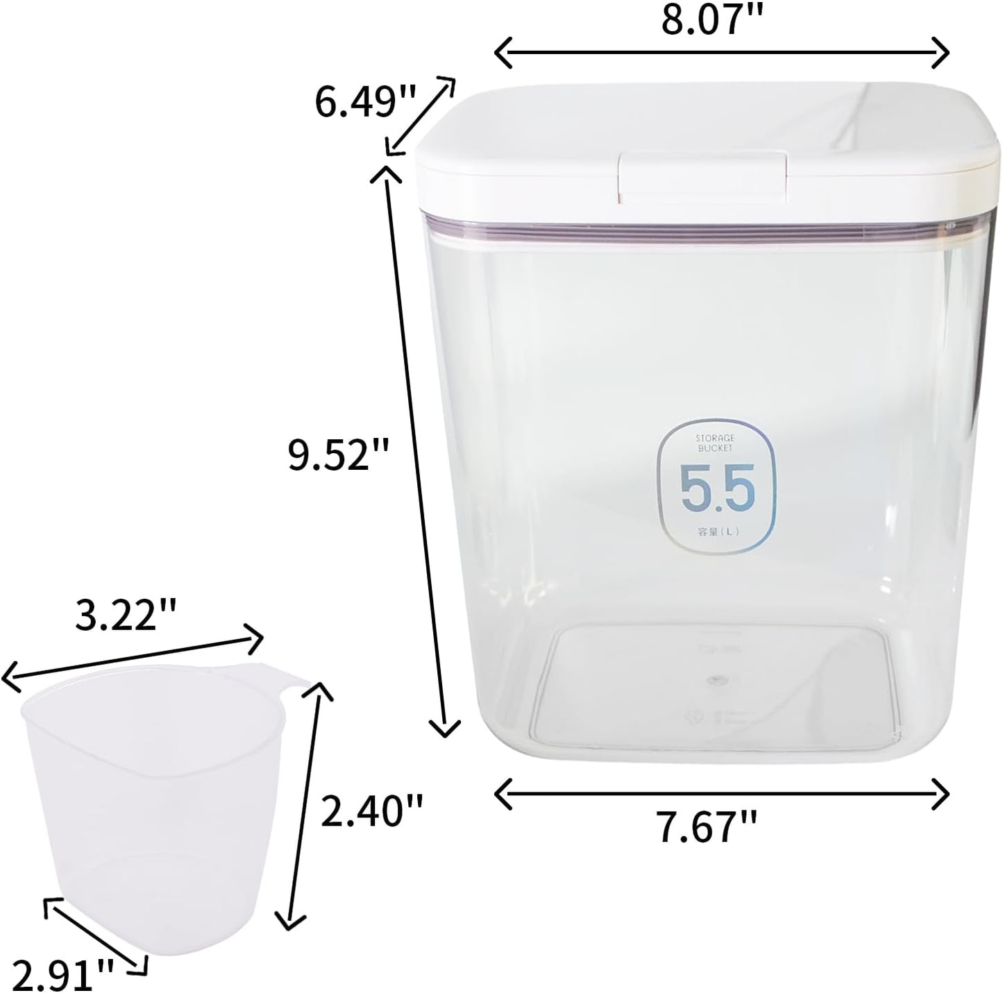 Airtight Rice Storage Bin Flour Storage Container 4.5L/4.75qt, Clear Food Container with Measuring Cup Airtight Lid for Kitchen Pantry Organization and Storage