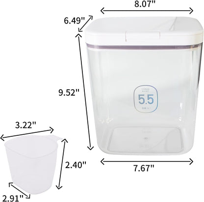 Airtight Rice Storage Bin Flour Storage Container 4.5L/4.75qt, Clear Food Container with Measuring Cup Airtight Lid for Kitchen Pantry Organization and Storage