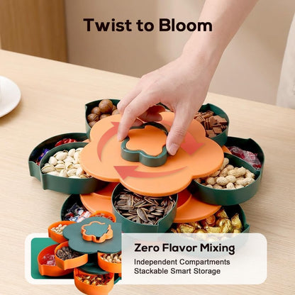 Upgraded Rotating Snack Tray in 2026, 10 Separate Flower Shaped Trays, Detachable Portable Snack Box with lid, Suitable for Parties, picnics, Kitchens, Candies, Nuts (Light Blue)