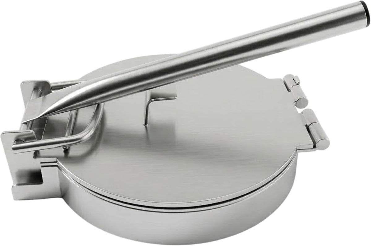 Alpha Living Large Stainless Steel Tortilla Press - Heavy Duty Round Tortilla Maker with Reinforced Handle Base - Manual Dough Press for Flour Tortillas, Naan, Empanadas, Flatbread, Pizza Dough