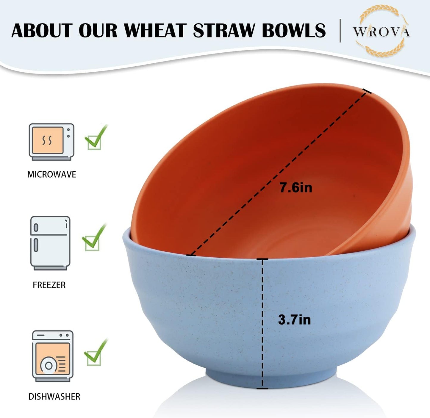 Wheat Straw Bowl Sets,8 PCS Unbreakable Cereal Bowl 26 OZ,Microwave and Dishwasher Safe Bowls,Bowl Sets for Camping and Picnic BPA Free Colorful Salad Bowls for Serving Soup,Oatmeal and Fruit Etc…