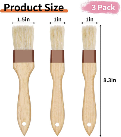 3 Pack Natural Bristle Pastry Brush for Basting Baking Cooking Food