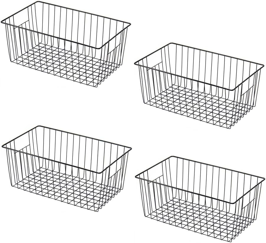 16" L x 12" W Wider Freezer Storage Organizer Baskets Container, Deep Metal Wire Chest Upright Refrigerator Divider Bins with Built-in Handles for Cabinet, Pantry, Closet, Kitchen