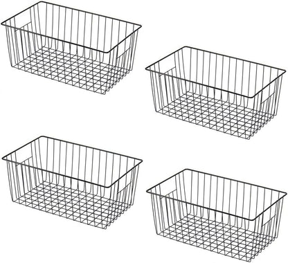 16" L x 12" W Wider Freezer Storage Organizer Baskets Container, Deep Metal Wire Chest Upright Refrigerator Divider Bins with Built-in Handles for Cabinet, Pantry, Closet, Kitchen