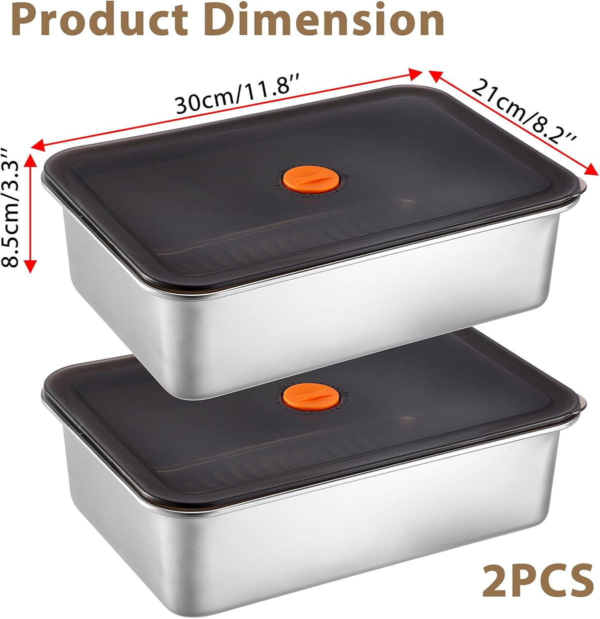 Pizza Dough Proofing Box with Lid, Stainless Steel Food Storage Box Container with Leak Proof & Airtight Lid, 11.8 x 8.2Inch Large Capacity Household Rectangle Pizza Dough Container