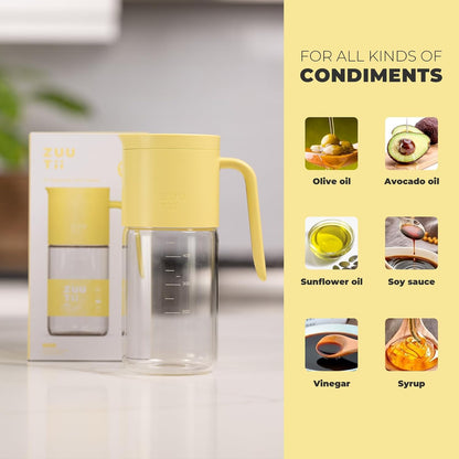 Zuutii Olive Oil Dispenser Bottle 18.6oz – Auto Flip Glass Vinegar Bottle with No-Drip Spout for Kitchen Cooking, Oil and Sauce Dispenser, Light Cream