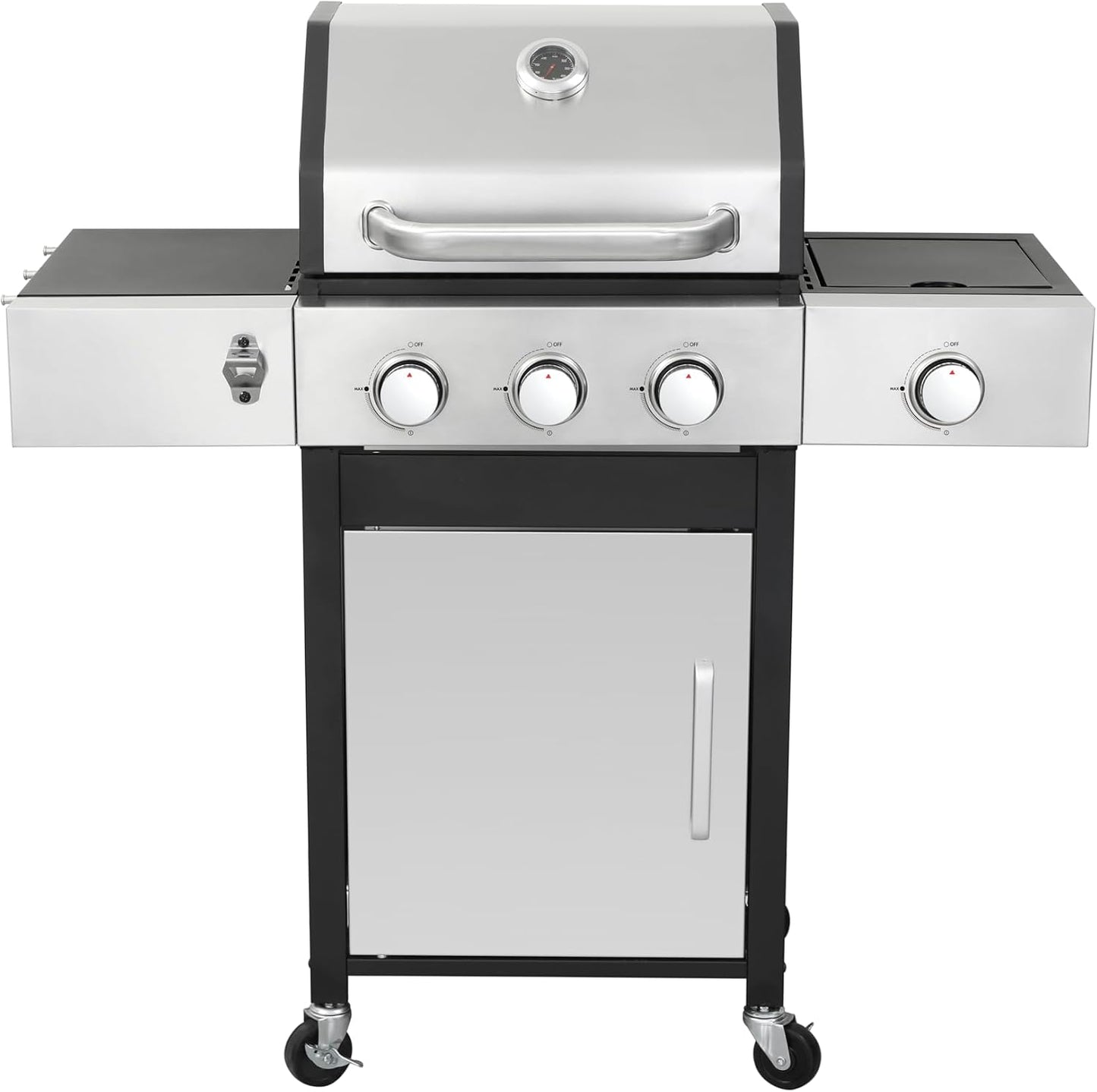 3-Burner Propane Gas Grill, 30,000 BTU Stainless Steel Outdoor BBQ Grill with Lid, Side Shelves & Wheels for Patio, Garden and Backyard Cooking
