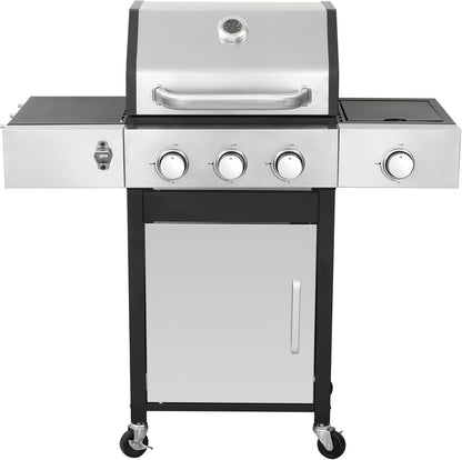 3-Burner Propane Gas Grill, 30,000 BTU Stainless Steel Outdoor BBQ Grill with Lid, Side Shelves & Wheels for Patio, Garden and Backyard Cooking