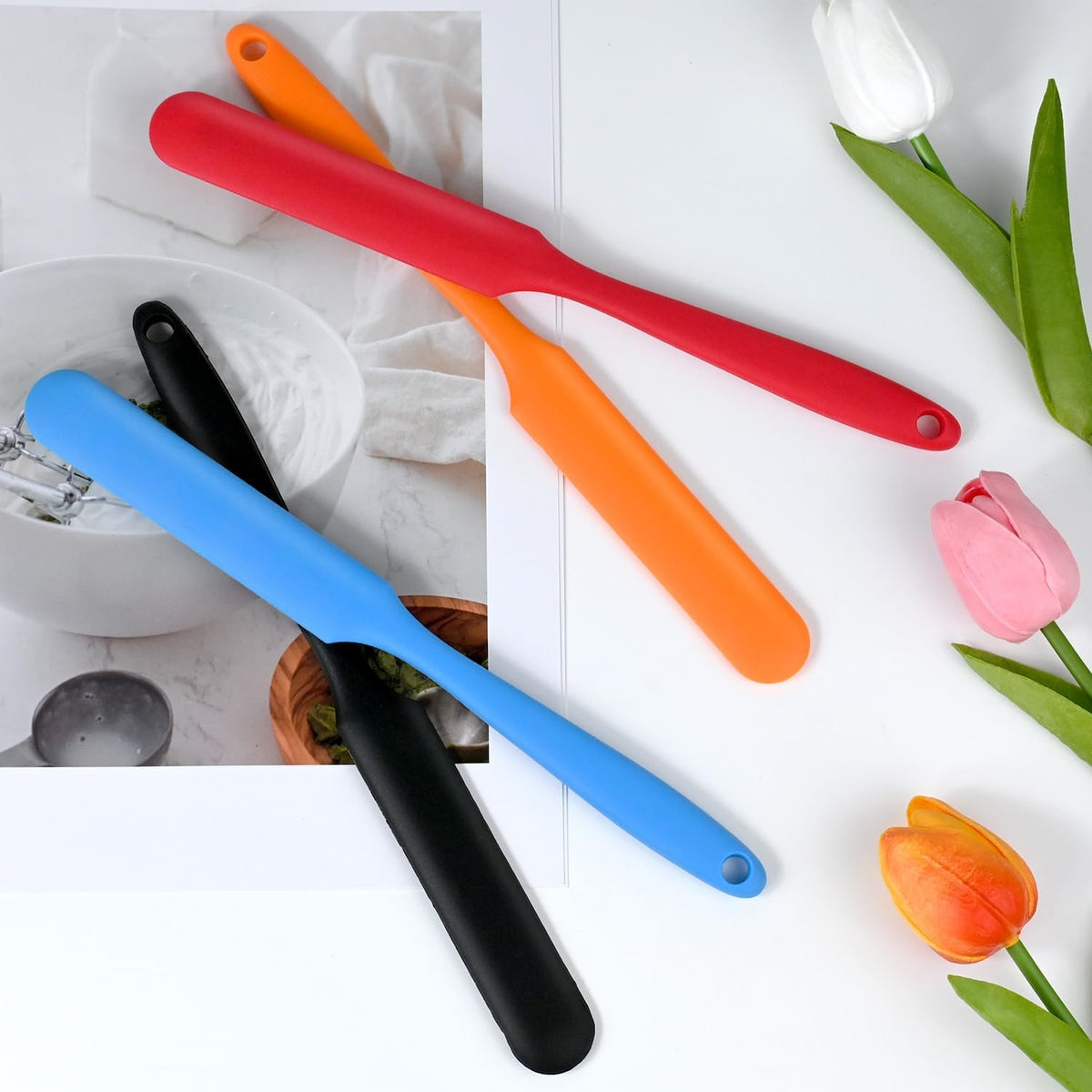 4-Pack Silicone Jar Spatula Set, Long Handle Nonstick Scraper Tools
