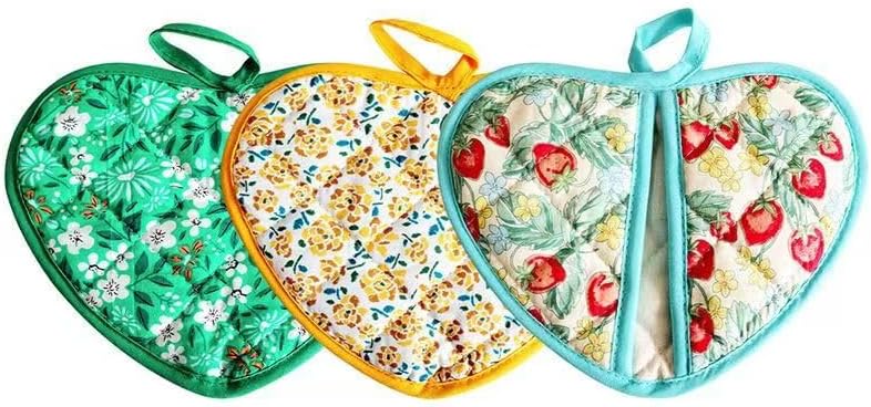 2 Pack Heart-Shaped Pot Holders for Kitchen - 15.01x19.84cm Heat Resistant Oven Pot Holders with Retro Floral Pattern, Hanging Potholders for Kitchens, Kitchen Mitts for Oven & Oven Mitt (Blue)
