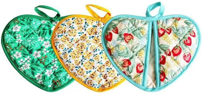 2 Pack Heart-Shaped Pot Holders for Kitchen - 15.01x19.84cm Heat Resistant Oven Pot Holders with Retro Floral Pattern, Hanging Potholders for Kitchens, Kitchen Mitts for Oven & Oven Mitt (Blue)