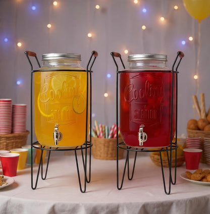 3 Gallon Classic Ice Cold Clear Glass Mason Jug Drink Beverage Dispenser Durable On Galvanized Stand With Leak Free Spigot-Easy Filling For Outdoor, Parties & Daily Use Lid