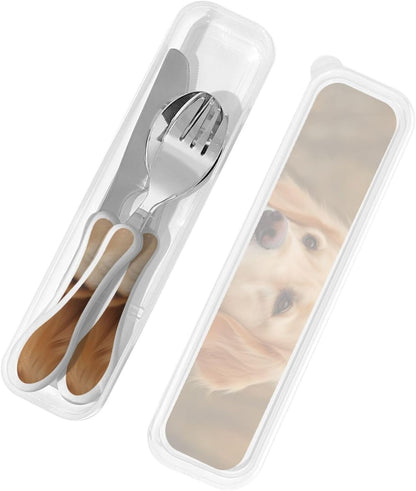 3-Piece Kids Silverware Set With Storage Case, Stainless Steel Reusable Children Safe Knife Spoon Fork Set Shih Tzu Dog Children Flatware Set For Kids Lunch Box