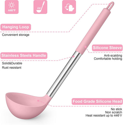 LIANYU 15 Pcs Kitchen Cooking Utensils Set with Holder, Silicone Kitchen Tools with Stainless Steel Handle, Heat Resistant Gadgets, Brush Spatula Spoon Whisk for Cookware, Dishwasher Safe, Khaki