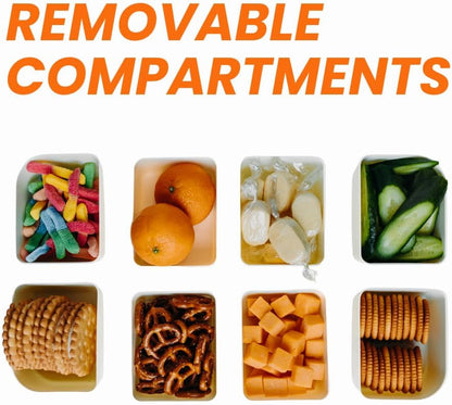 Snackle Box- Divided Serving Tray, MICROWAVE & DISHWASHER Safe, BPA-Free, Portable Snack box with Lid & Handle, Fruit & Snack Organizer.