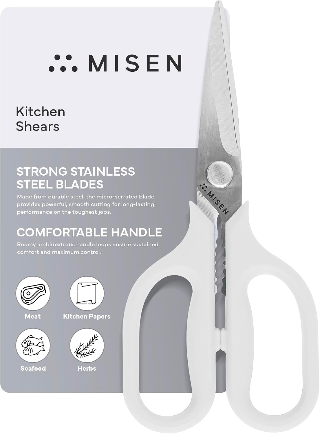 Misen Heavy Duty Kitchen Shears - Stainless Steel, Versatile and Easy Clean Scissors for Meat, Herbs and Veggies - Ambidextrous Comfort Handle - Professional Grade - Black