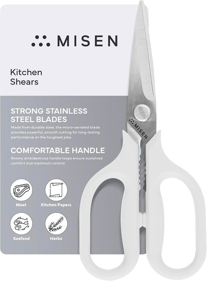 Misen Heavy Duty Kitchen Shears - Stainless Steel, Versatile and Easy Clean Scissors for Meat, Herbs and Veggies - Ambidextrous Comfort Handle - Professional Grade - Black