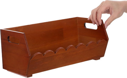 ibasenice Wooden Storage Basket for Vegetable and Fruit Storage with Ergonomic Handles and Wavy Edge, Kitchen Counter Organizer Bin with Wide Opening and Flat Base in Area of Your Home
