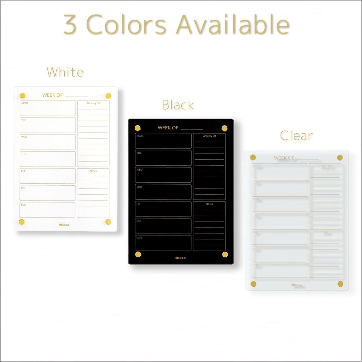 Clear Glass Weekly Dry Erase Calendar & Menu Non-Magnetic Whiteboard for Wall, Meal Plan & Grocery List White Board for Kitchen, 15x11, 7 Days Home Planner, 4 Wet Erase Markers Included, Yeoux