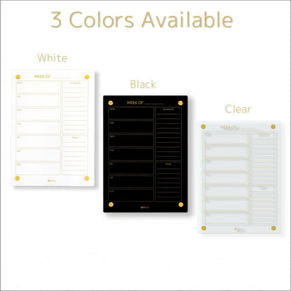 Clear Glass Weekly Dry Erase Calendar & Menu Non-Magnetic Whiteboard for Wall, Meal Plan & Grocery List White Board for Kitchen, 15x11, 7 Days Home Planner, 4 Wet Erase Markers Included, Yeoux