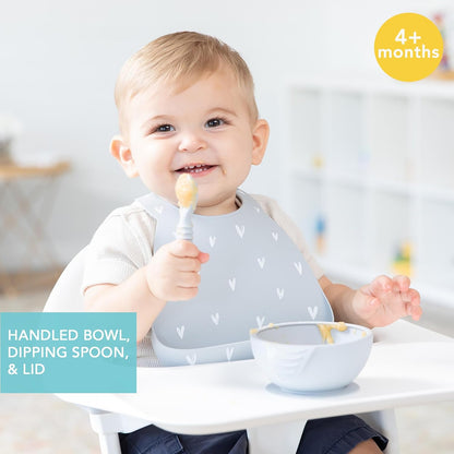 Bumkins Baby Bowl, Silicone Feeding Set with Suction for Baby and Toddler, Includes Spoon and Lid, First Feeding Set, Training Essentials for Baby Led Weaning for Babies 4 Months Up, Sage