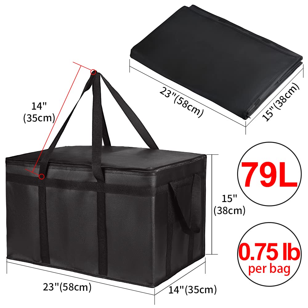 Insulated Food Delivery Bag, XXXL Insulated Reusable Grocery Cooler/Hot Bags, Tote Bag for Shopping/Travel/Doordash, Catering Bag Doordash 22x14x13, Black, 1-Pack