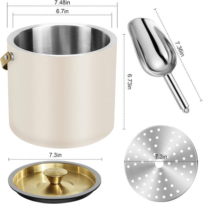3.2L/3.4QT Modern Insulated Ice Bucket with Silicone Lid, Scoop, Strainer, Double Wall Stainless Steel Ice Bucket for Parties & Cocktail Bar,Ideal for Gift(Black)
