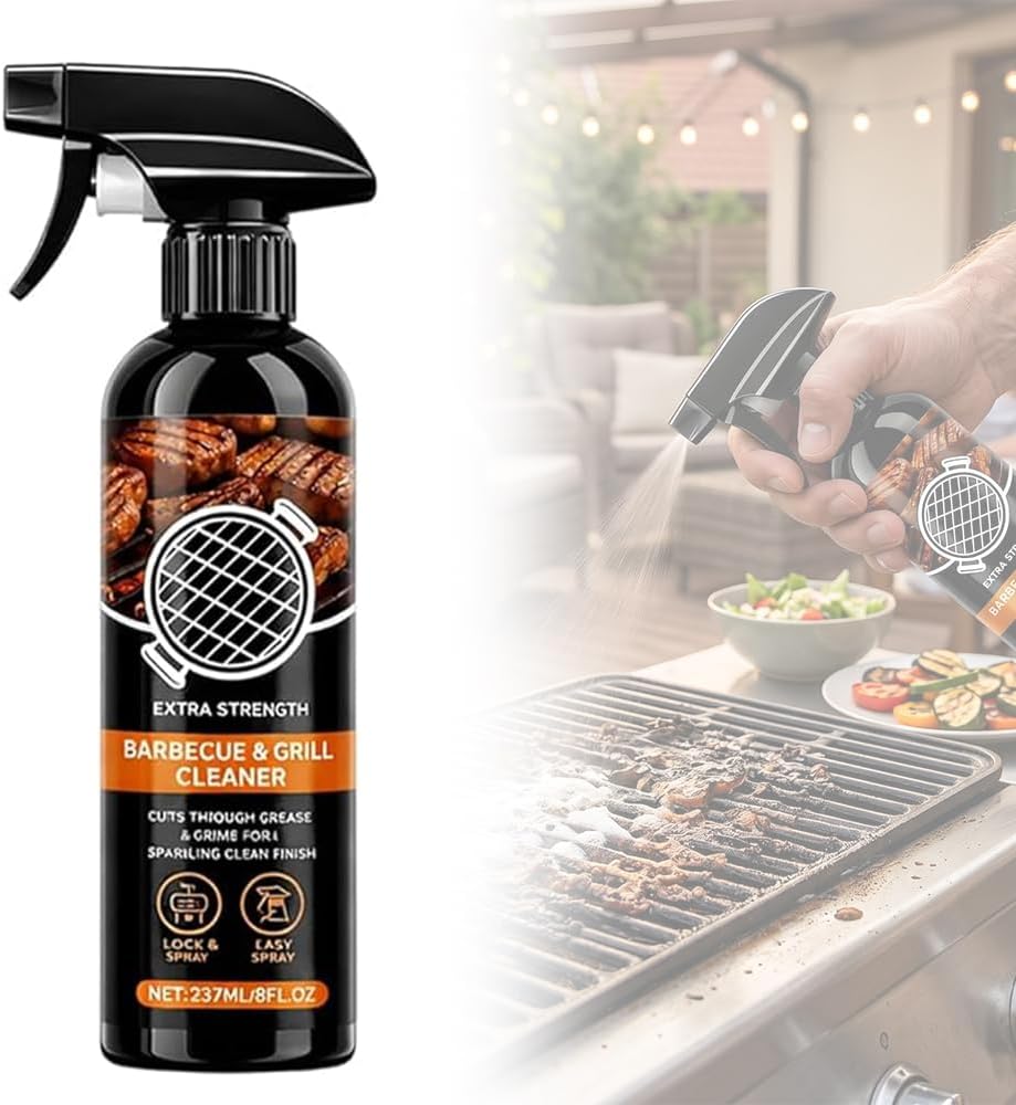 Grill Cleaner Spray for Outdoor Grill, Heavy Duty BBQ Grill Cleaner Spray for Grates and Racks, All Purpose Kitchen Grease Remover for Griddle, Oven, Stovetop and Countertops (8oz*1)