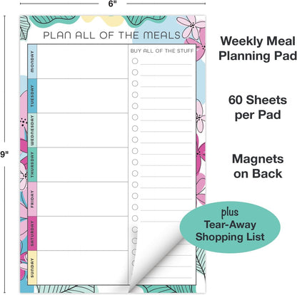 Global Printed Products 8.5" x 11" Horizontal Meal Planning Pad, 60-Sheets, Soft Pink Floral