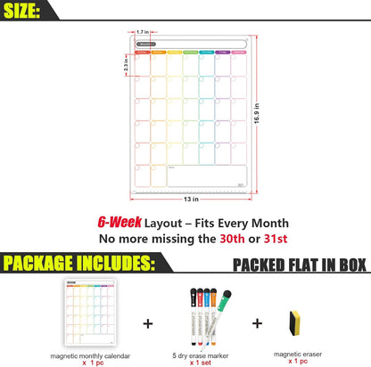 Magnetic Weekly Calendar for Fridge (Monday Start), Vertical Dry Erase Planner with Large Writing Space & Side Notes – Includes 6 Markers, Reusable Whiteboard for Busy Schedules
