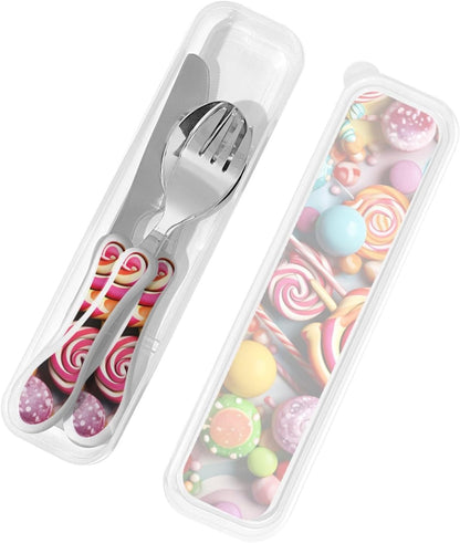 3-Piece Kids Silverware Set With Storage Case, Stainless Steel Reusable Children Safe Knife Spoon Fork Set Candy Children Flatware Set For Kids Lunch Box