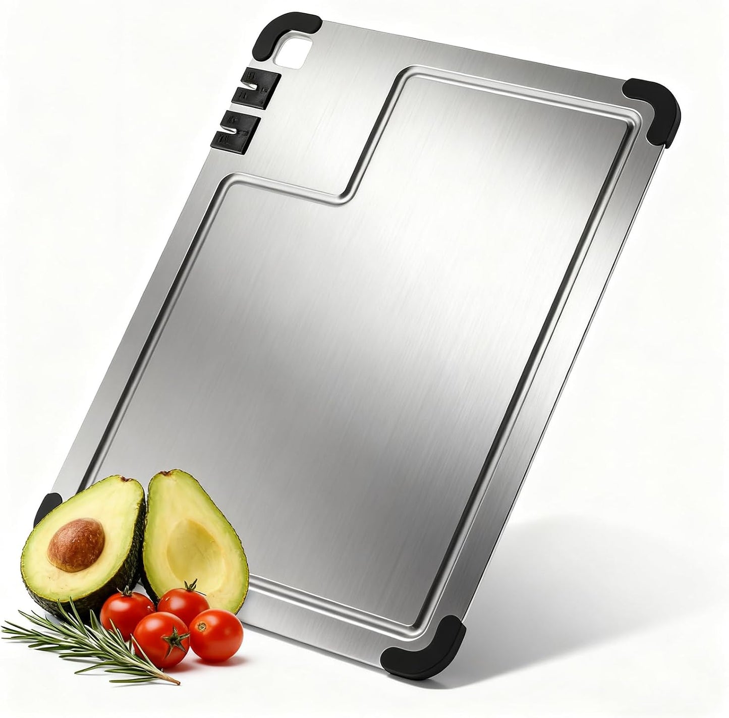 3-Piece Titanium Cutting Board Set with Dual-Stage Knife Sharpener,Double Sided Food-Grade Chopping Board,Non-Slip Feet,Deep Juice Groove,Heavy Duty,Hygienic & Dishwasher Safe Kitchen Chopping Boards