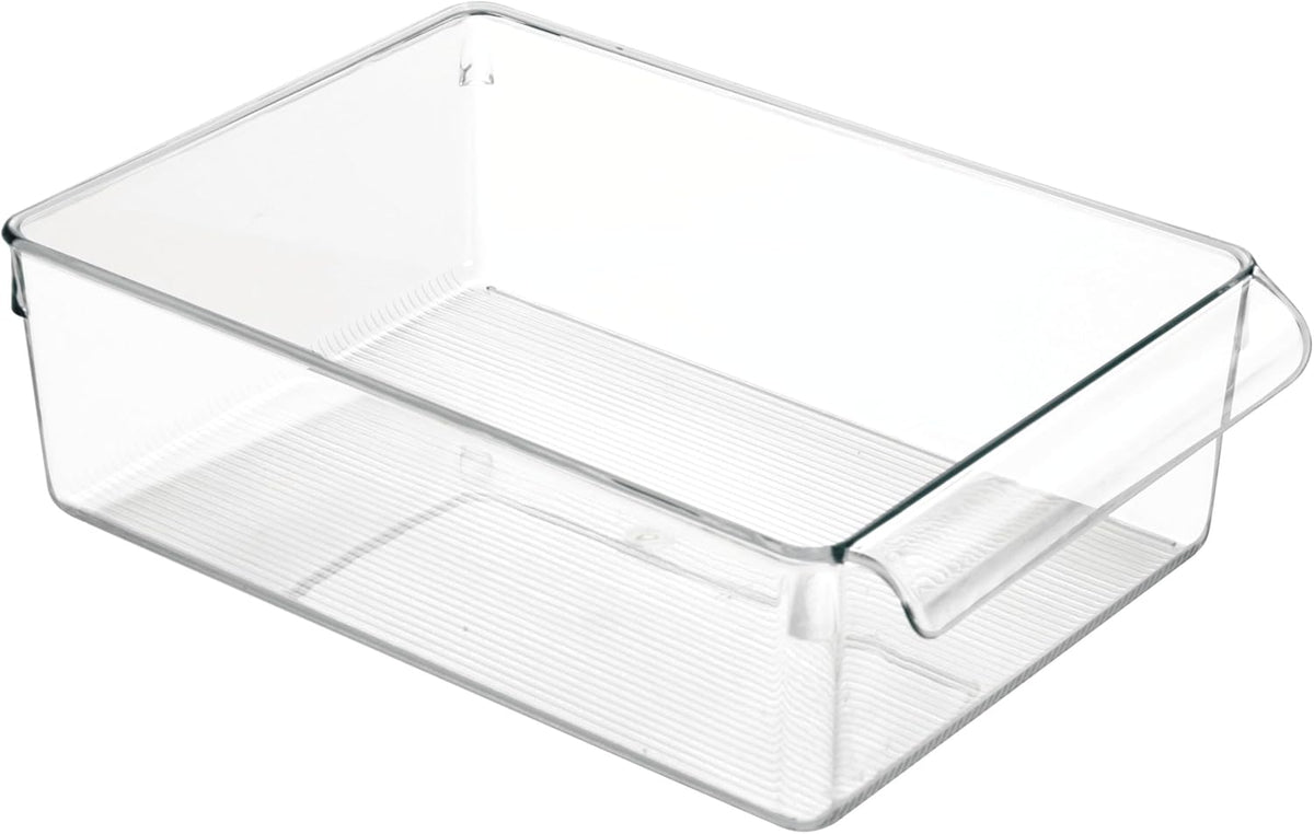 iDesign Fridge Storage Bin with Handle, Set of 2, Clear | Fridge Tray, For Cheeses and Snacks