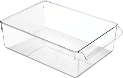 iDesign Fridge Storage Bin with Handle, Set of 2, Clear | Fridge Tray, For Cheeses and Snacks