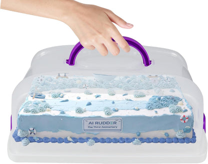 Cake Carrier with Lid, Purple Cake Holder Cupcake Container for 12 Cupcakes or 1 Large Cake Pie Pizza Tart 2 in 1 Portable Dessert Container for Cake Pie Muffin