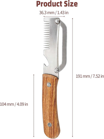 Multifunctional Vegetable Peeler, 3 in 1 Julienne Peeler with Wooden Handle, Vegetable Shredder with Bottle Opener Kitchen Tool for Peeling Veggie Fruit Pineapple Pumpkin Papaya Carrrot(2 Pack)
